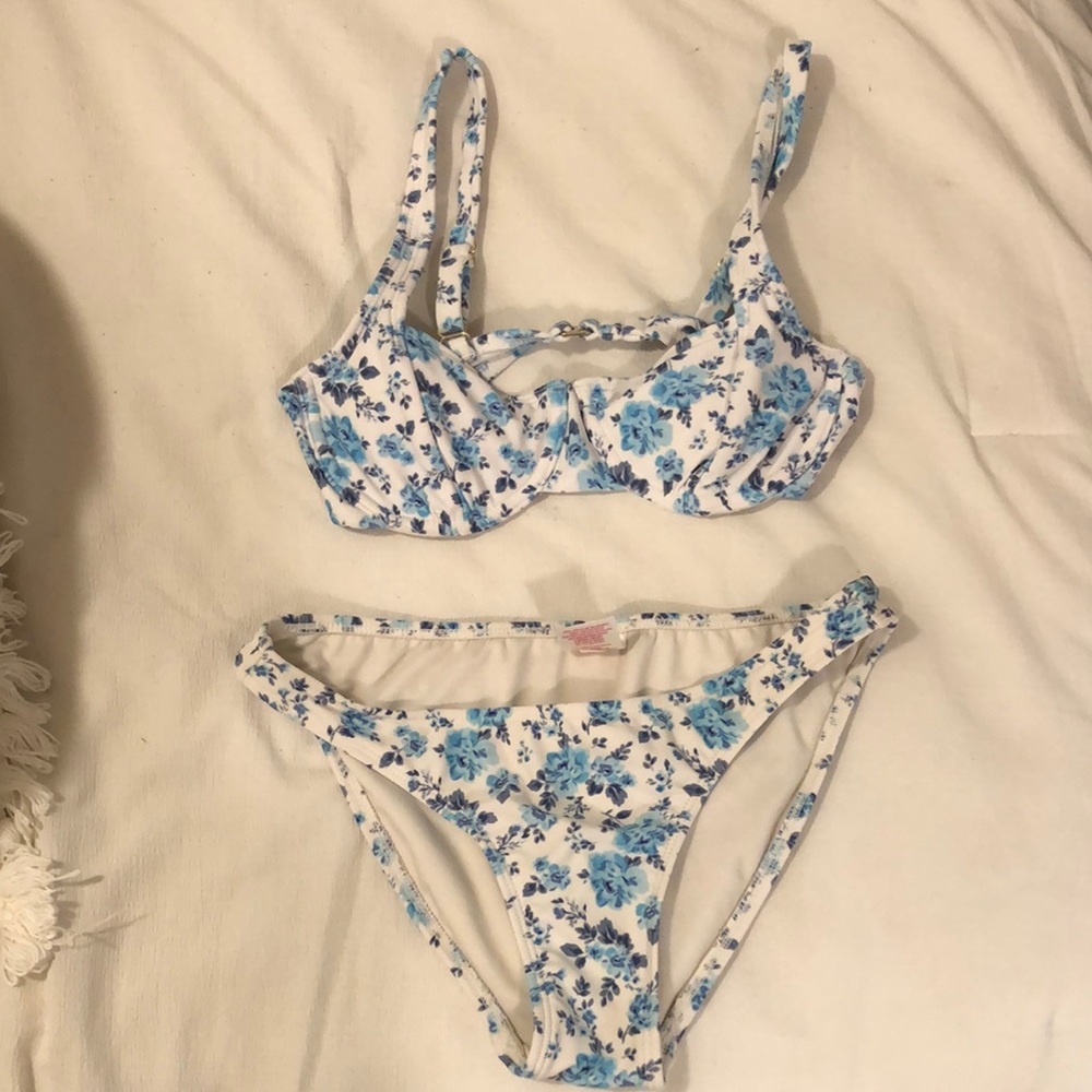 White and blue flowered “Xhilaration” brand bikini/swimsuit set from Target
